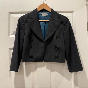 (M) Navy Black pinstriped Cropped blazer jacket